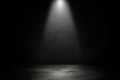 Studio dark room black concrete wall and spotlight with concrete floor. Royalty Free Stock Photo