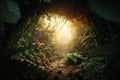 empty space sunny jungle forest,tropical nature display scene Generative AI