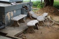 Empty space, walkway, chair, old marble, ruins, vintage style, seating, rest for abstract background