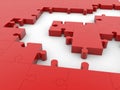 Empty spaces between puzzle pieces in red color.3d illustration. Royalty Free Stock Photo