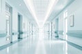 Empty spacious hospital hallway with clinic interior