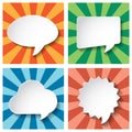 Empty speech bubbles paper on Sun burst retro Patt
