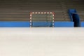 empty sports hall with goals and bleachers Royalty Free Stock Photo