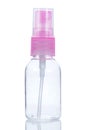 Empty spray bottle on white background