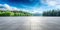 Empty square floor and green forest natural landscape Royalty Free Stock Photo