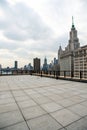 Empty square floor with skyline and buildings Royalty Free Stock Photo