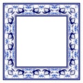 Empty square frame with blue ethnic floral pattern with birds. Royalty Free Stock Photo