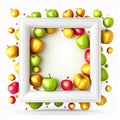 An empty square frame with painted colorful apples on white background. Royalty Free Stock Photo