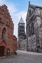 The empty square in front of Lund cathedral Lunds domkyrka on a cold winter day Royalty Free Stock Photo