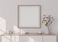 Empty square picture frame on white wall in modern living room. Mock up interior in minimalist, scandinavian style. Free Royalty Free Stock Photo