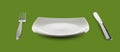 Empty square plate or dish with silverware