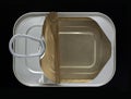 Empty square tin can for food with open lid and ring pull Royalty Free Stock Photo