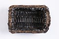 Empty Square Wicker Basket on White Top View