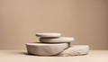 Empty stack of stones platform podium on beige background