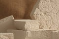 Empty stack of stones platform podium on canvas background. Minimal empty display product presentation scene