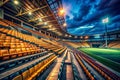 Empty Stadium at Night Dramatic Lighting Captures the Solitude of an Empty Sports Venue Underneath a Dark Sky Royalty Free Stock Photo
