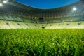 Empty stadium, with open roof. Close up on grass Royalty Free Stock Photo