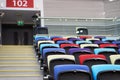 Empty stadium seats, close-up. Colorful seats at the stadium Royalty Free Stock Photo