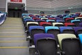 Empty stadium seats, close-up. Colorful seats at the stadium Royalty Free Stock Photo