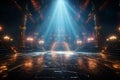 Empty stage aglow with dazzling light, foreshadowing the upcoming mesmerizing concert Royalty Free Stock Photo