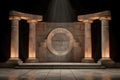 An empty stage with ancient columns and lights. Generative AI image. Royalty Free Stock Photo