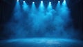 Empty stage bathed in blue light and smoke. Dramatic backdrop for presentations, performances, product showcasing. Perfect for Royalty Free Stock Photo