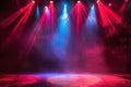 Empty stage with bright red and blue spotlight and smoke Royalty Free Stock Photo