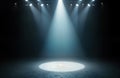 Empty stage with bright spotlight. Dark background lit with focused light source. Modern design elements create futuristic Royalty Free Stock Photo