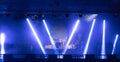 Empty stage concert with colorful lighting laser beam spotlight show in disco pub club bar background for party music dancing