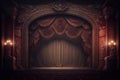 An empty stage with curtain of a classic theater, illustration generated by AI