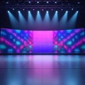 Stage with large LED screen and blue and pink lights empty performance Royalty Free Stock Photo