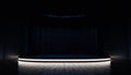 The Empty Stage: Only footlights lit, darkness beyond, atmospheric smoke loop, 8K seamless loop Royalty Free Stock Photo