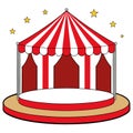 Empty Stage Inside a Red and White Striped Circus Tent at Night Royalty Free Stock Photo