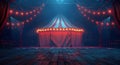 Empty Stage Inside a Red and White Striped Circus Tent at Night Royalty Free Stock Photo