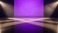 Empty stage with purple backdrop illuminated by dramatic spotlights and floor lighting Royalty Free Stock Photo