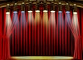 Empty stage with red curtain and spot lights Royalty Free Stock Photo