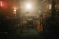 Empty stage of a small unplugged live music concert Royalty Free Stock Photo