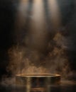 Empty Stage With Smoke and Spotlights on Black Background