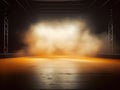 Empty stage with a spotlight with fog clouds, photorealistic, orange light