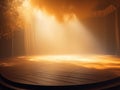 Empty stage with a spotlight with fog clouds, photorealistic, orange light