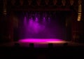 An empty stage of the theater, lit by spotlights and smoke Royalty Free Stock Photo