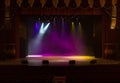 An empty stage of the theater, lit by spotlights and smoke Royalty Free Stock Photo