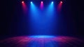 Empty stage, vibrant blue spotlight, dramatic contrast, intense, bright spotlight, dark Royalty Free Stock Photo