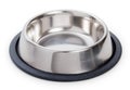 Empty stainless steel metal bowl for dog, cat or other pet isolated on a white background Royalty Free Stock Photo