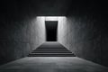 Empty stairway in a dark concrete tunnel leading to a mysterious light Royalty Free Stock Photo