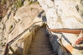 Empty stairway he rocky side of a mountain peak Royalty Free Stock Photo