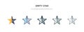 Empty star icon in different style vector illustration. two colored and black empty star vector icons designed in filled, outline