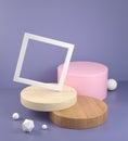 Empty Step Display Wood Collection With White Frame On Purple Abstract Background 3d Render