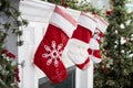 Empty Stockings Hung On Fireplace On Christmas Eve Royalty Free Stock Photo