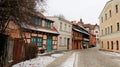 Empty Stone Street With Local Houses In Winter